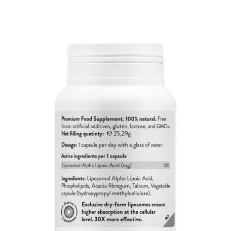 Supliment Acid Alfa-Lipoic, Liposomal Alpha-Lipoic Acid, 45 Capsule vegane, 120 mg Complex, Novo Biomedics