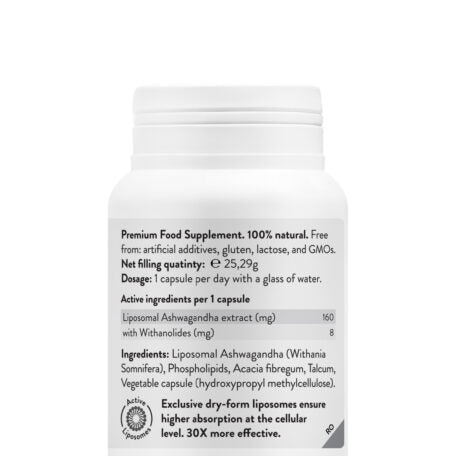 Supliment Ashwagandha, Liposomal Ashwagandha Adapt+, 45 Capsule vegane, 160 mg Complex (8 mg Activ), Novo Biomedics