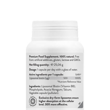 Supliment Biotina, Liposomal Biotin Elite, 45 Capsule vegane, 0.5 mg Complex, Novo Biomedics