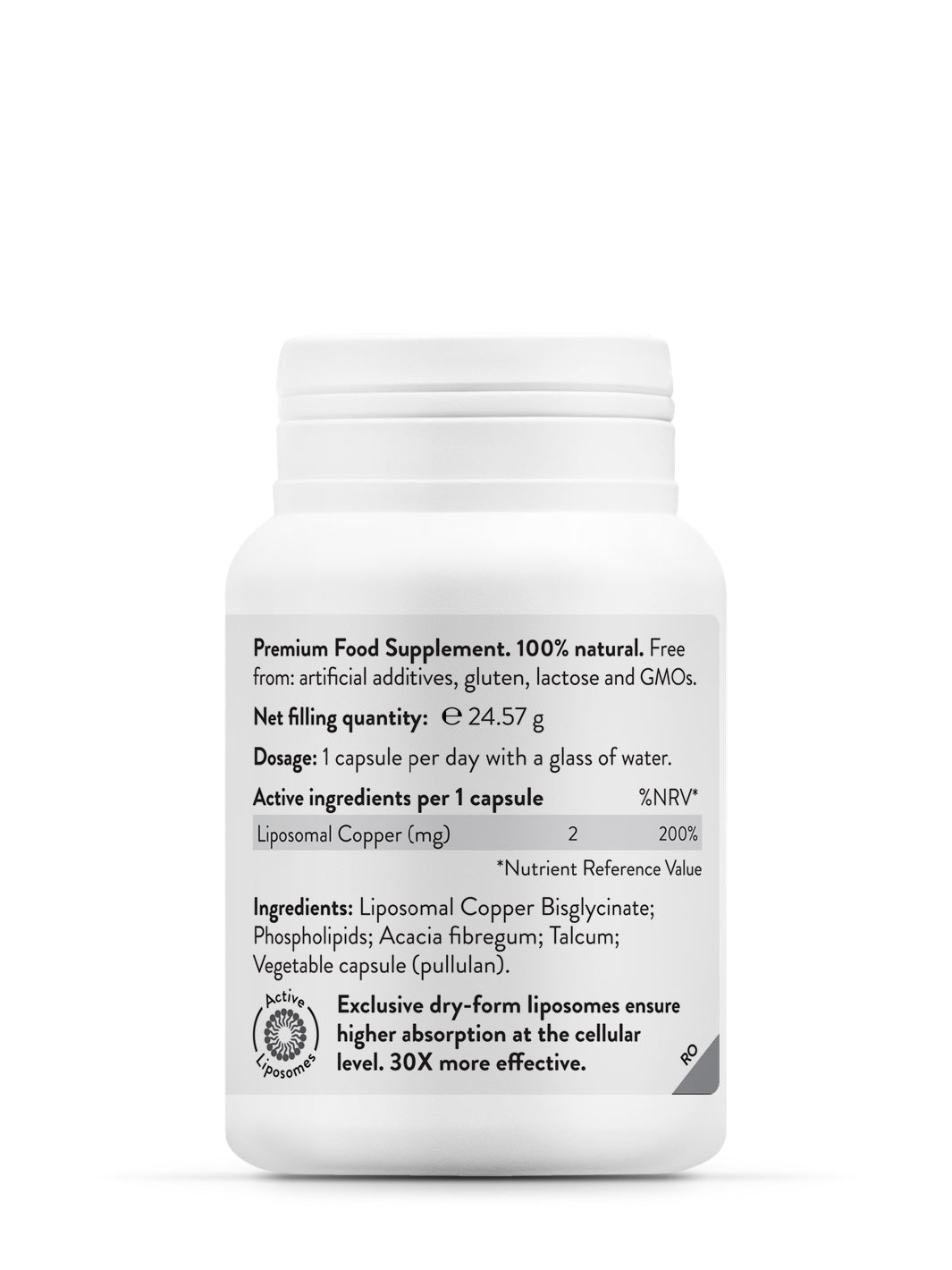 Supliment Cupru Bisglicinat, Liposomal Copper Bisglycinate, 45 capsule vegane, 2 mg Cupru Bisglicinat, Novo Biomedics