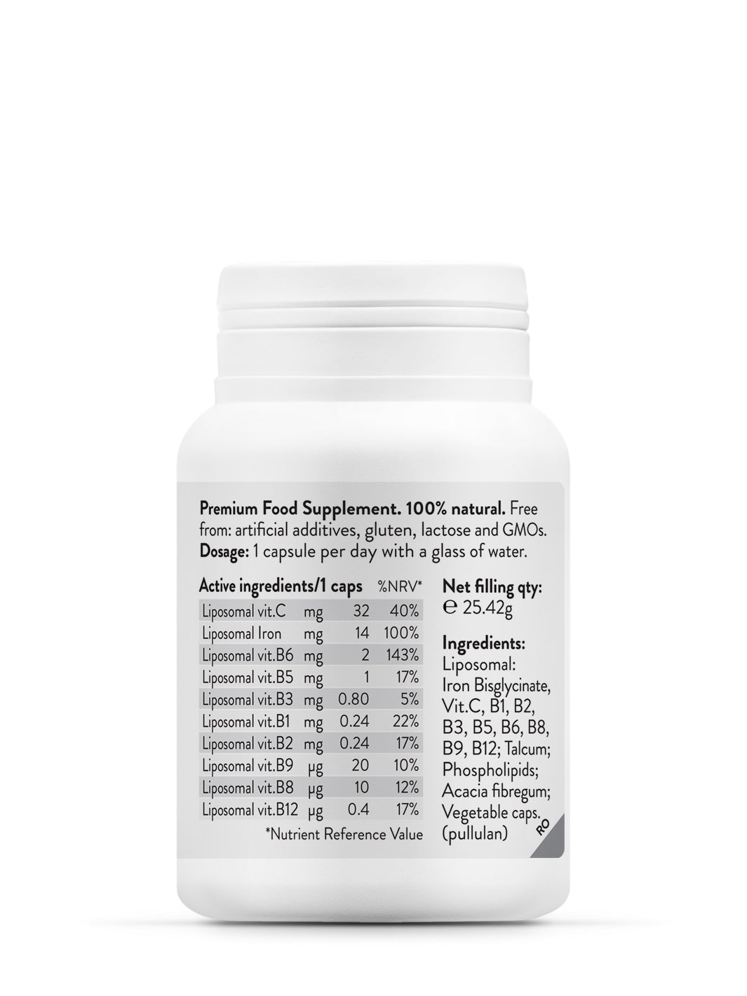 Supliment Fier Lipozomal, Liposomal Iron Bisglycinate, 45 capsule vegane, Novo Biomedics