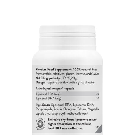 Supliment Omega-3, Liposomal Omega-3 Pure, 45 Capsule vegane, 30 mg EPA + 20 mg DHA, Novo Biomedics
