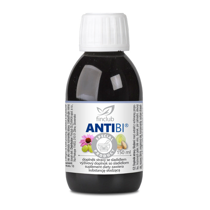 Supliment alimentar lichid cu amestec de ingrediente naturale pentru susținerea sistemului imunitar, ANTIBI, 150 ml, Finclub