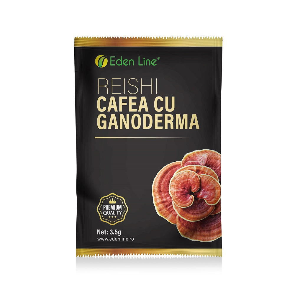 Cafea instant cu Ganoderma lucidum, Cafea Neagra cu Ganoderma, 30 plicuri x 3,5 g, Eden Line